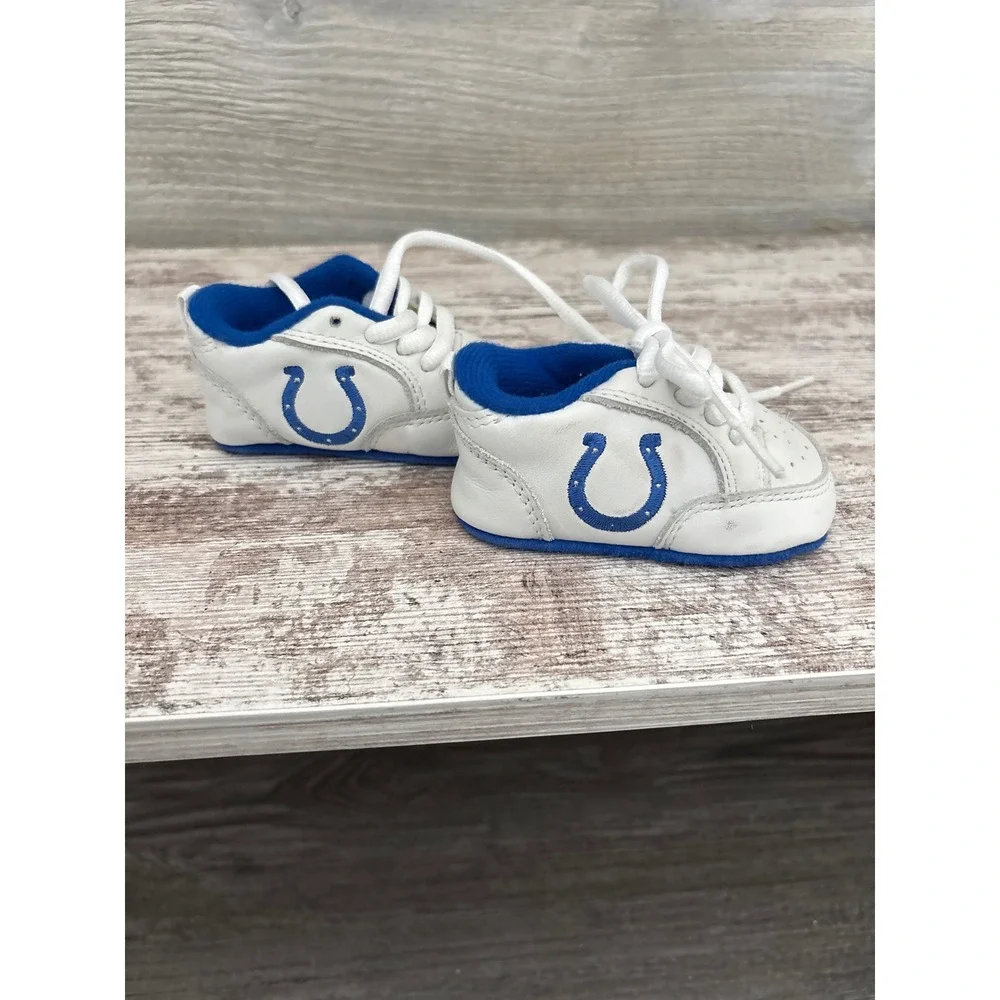 NFL Indianapolis‎ Colts Infant Crib Shoes White Blue Lace Up Soft Sole Sneakers